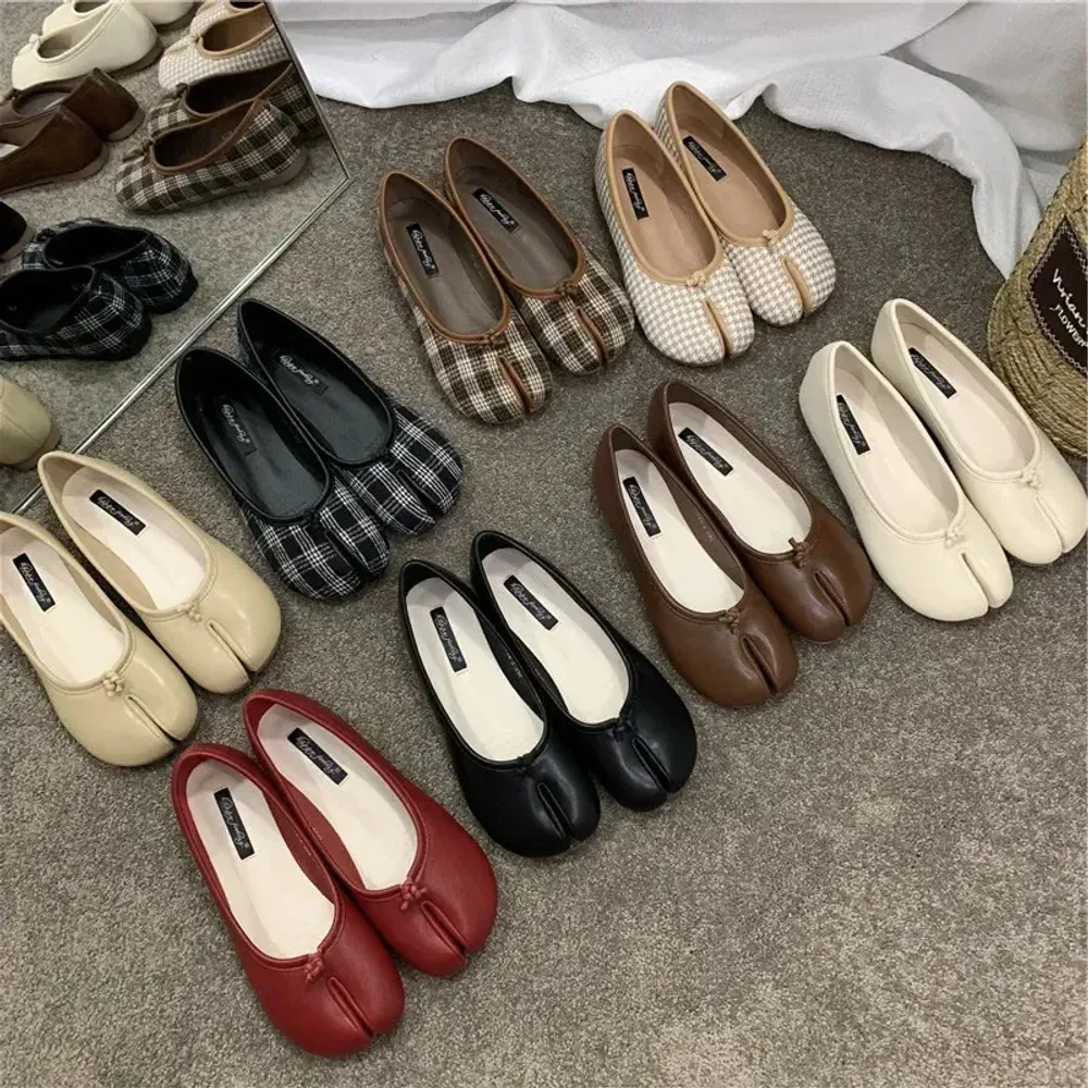 Bailamos Women Flats Schuhe Frau Leder Comfy Split Zehenschützen Weiche Bodenlaafer Solid Brief 240612