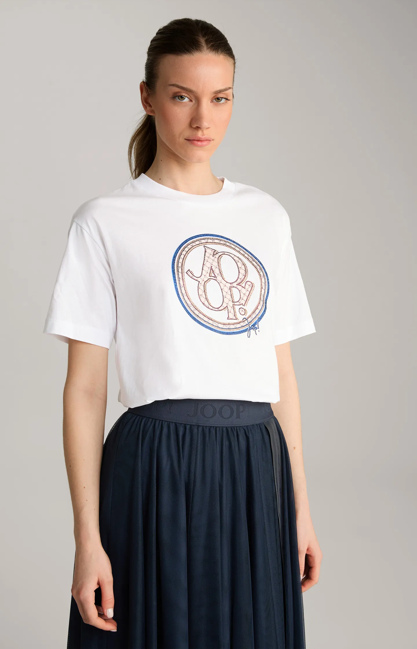 Baumwoll-T-Shirt in Weiß/Blau
