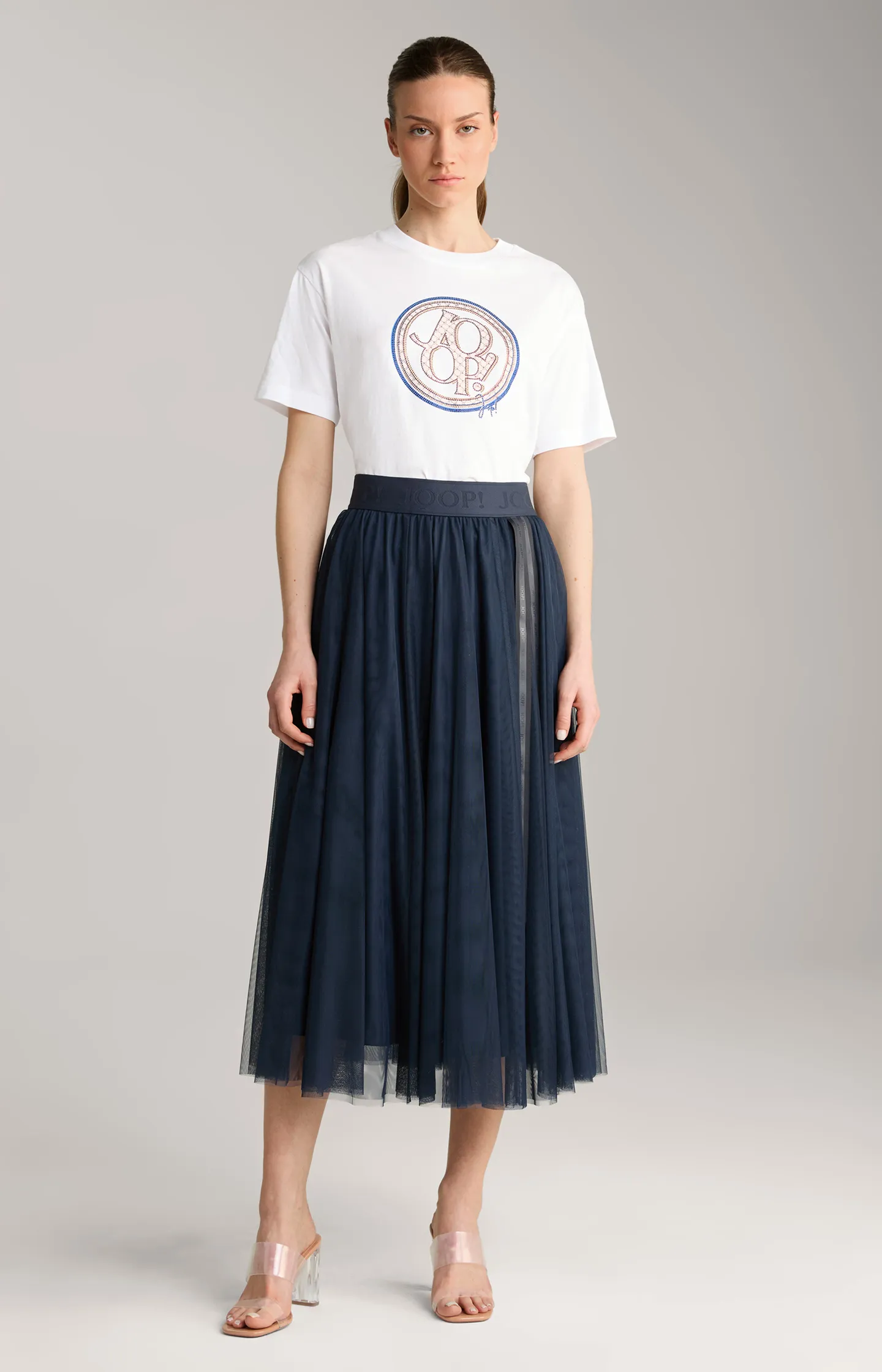 Baumwoll-T-Shirt in Weiß/Blau