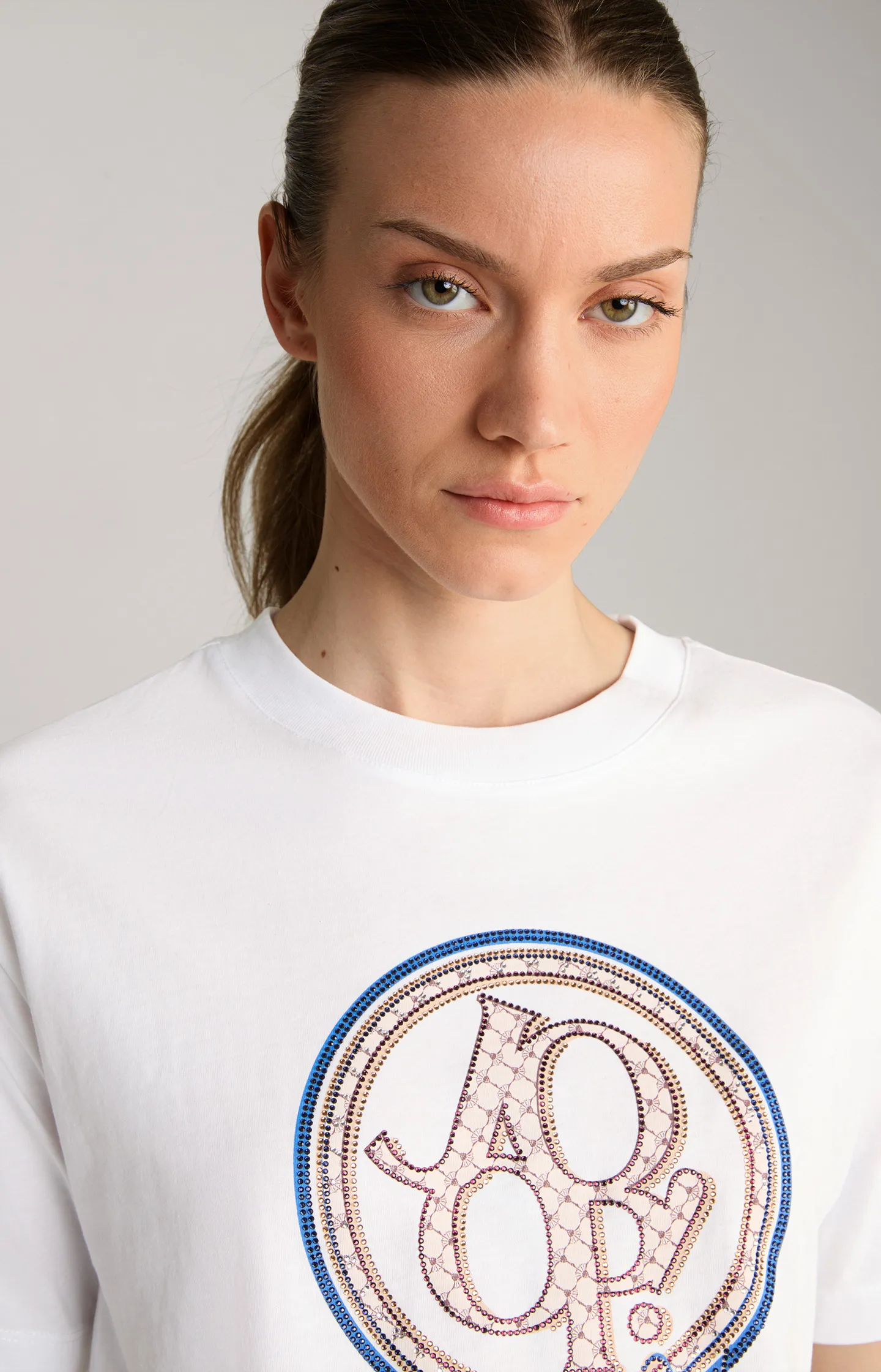 Baumwoll-T-Shirt in Weiß/Blau