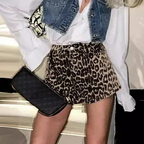 Heidi - Denim Leopard Shorts