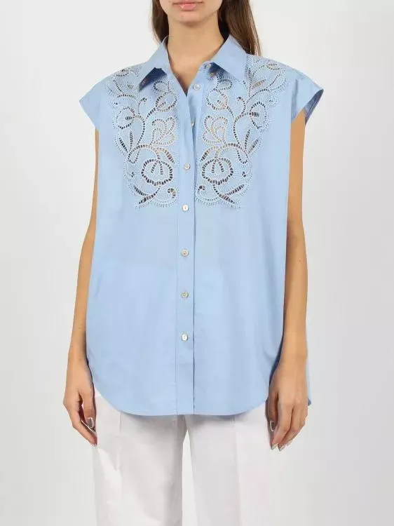   P.A.R.O.S.H.  Canyox Lace Embroidery Shirt Blue