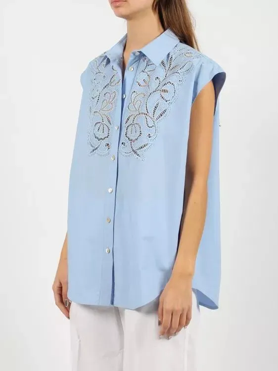   P.A.R.O.S.H.  Canyox Lace Embroidery Shirt Blue
