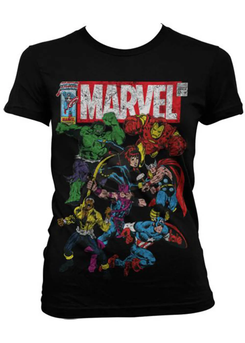 Retro-Filme DC Comics Marvel Team-Up Girly T-Shirt Schwarz